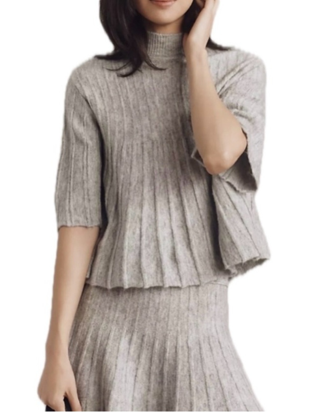 Maeve Anthropologie Mock Neck Swing Sweater Sz Medium Ribbed Gray